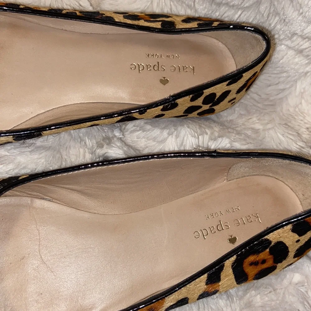 Kate Spade Leopard Cheetah Print Black Bow Calf Hair Flats Ballet Shoes